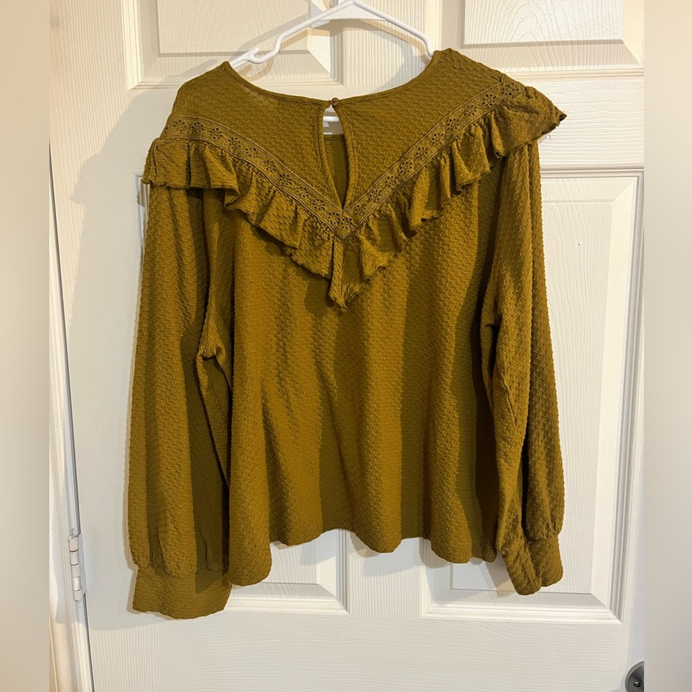 J. Crew Mustard Ruffle Blouse - Picture 6 of 9